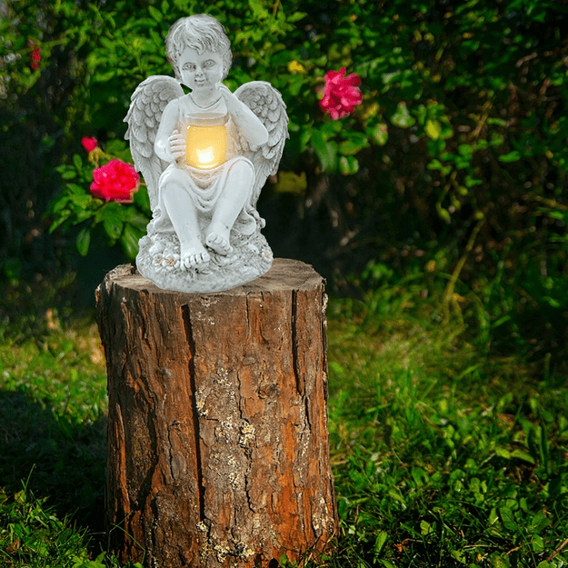 Figurka Świecznik Dekoracja Posążek Aniołek Solarny Led do Ogrodu na Grób 22cm 8