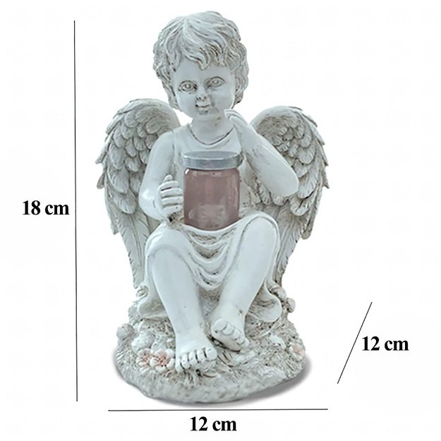 Figurka Świecznik Dekoracja Posążek Aniołek Solarny Led do Ogrodu na Grób 22cm 5