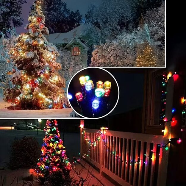 Päikesepaneeliga jõulupuu tuled väljas 100 LED 10m