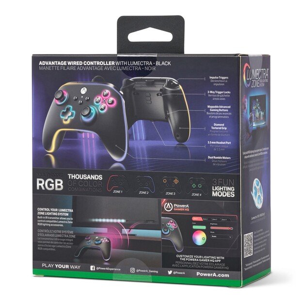 PowerA Advantage Wired Controller - Xbox Series X/S -  m/ Lumectra - Black