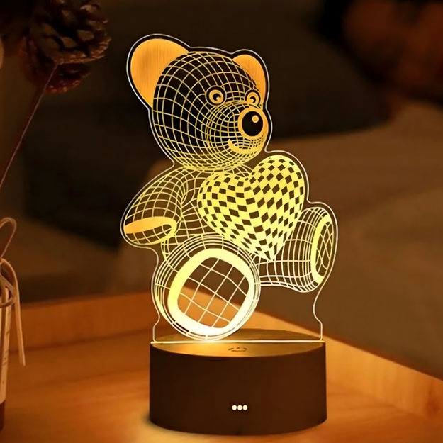 Naktslampiņas dāvanu lācītis 3D ilūzija bērnu guļamistabas rakstāmgalda USB