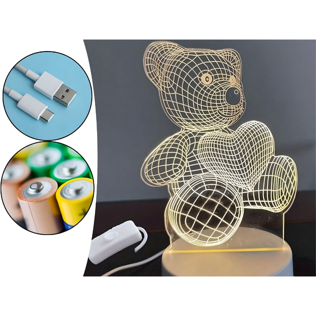 Naktslampiņas dāvanu lācītis 3D ilūzija bērnu guļamistabas rakstāmgalda USB