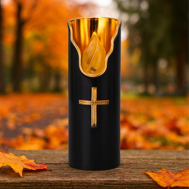 12x ar baterijām darbināmas LED sveces, melnas liesmas efekta svece, 15 cm, kapa gaismas ieliktnis