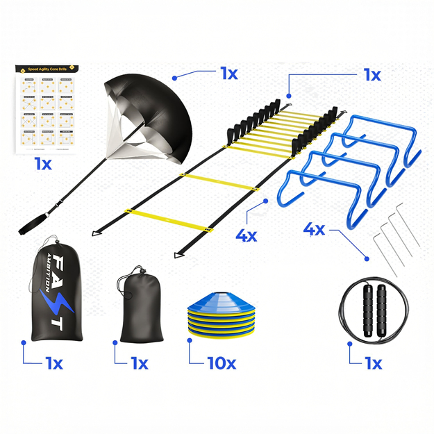 Liels treniņu komplekts ar konusiem, koordinācijas kāpnēm un barjerskrējienu XXL