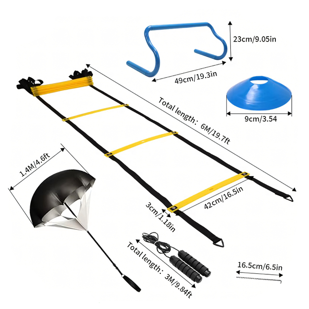 Liels treniņu komplekts ar konusiem, koordinācijas kāpnēm un barjerskrējienu XXL