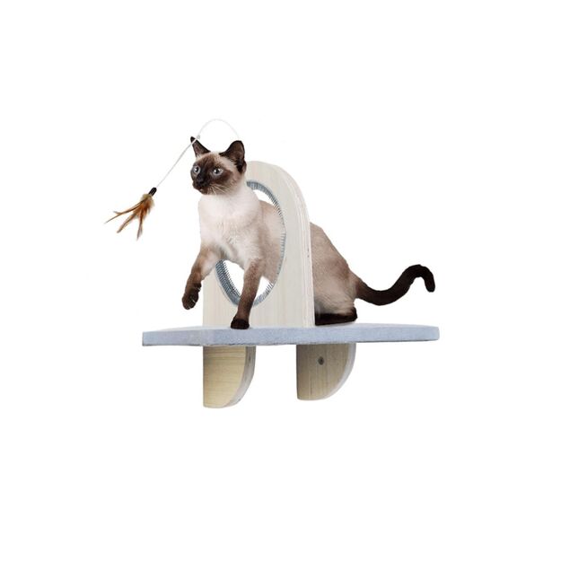 AFP - Skywalk Groom & Play Platform - Wall-mounted platform with toys and rubber grooming brushes