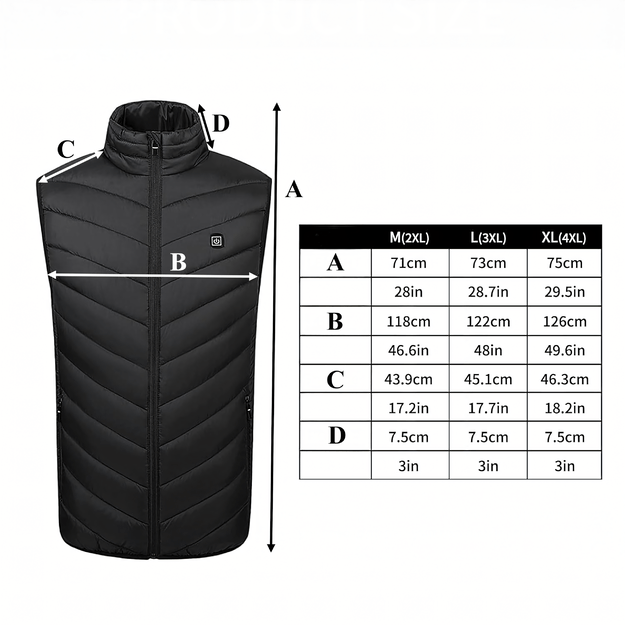 Šildoma liemenė be rankovių, žieminė striukė, unisex, USB įkroviklis, 4XL dydis 13