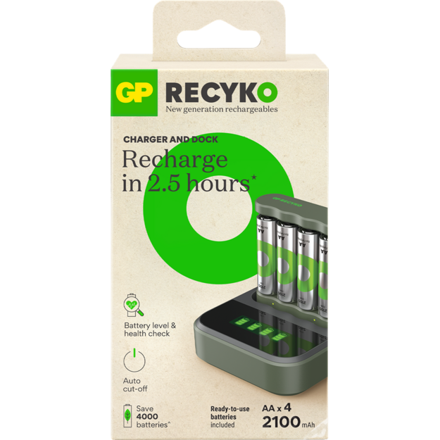 GP - ReCyko Everyday Battery Charger, B441 (USB) + Dock D451, incl. 4 x AA 2100 mAh Batteries
