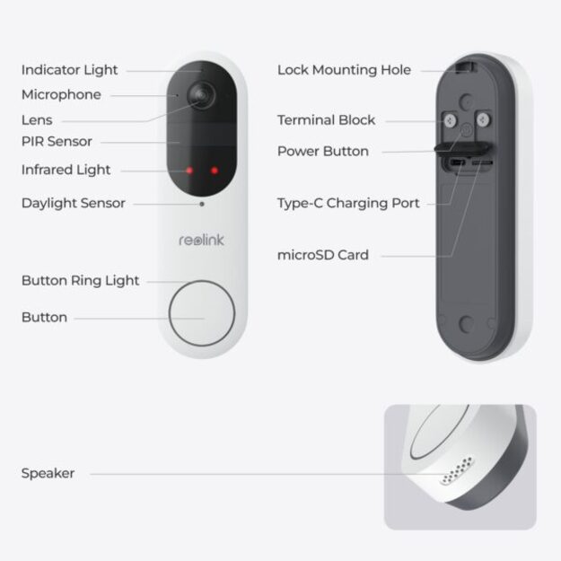 Reolink – Video Doorbell (Battery) Smart 2K Wi-Fi – White