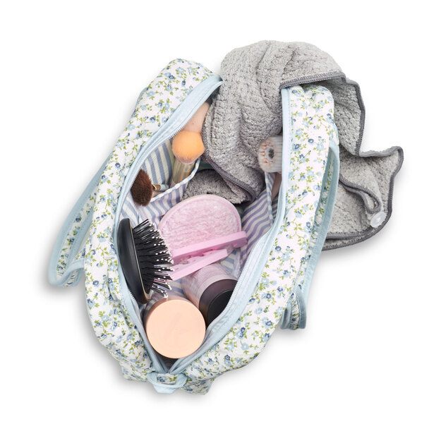 Karen - Large toilet bag with handle - Blue small flowered quilt - Large