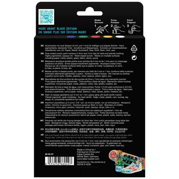 Faber-Castell - Black Edition Shake & Paint Acrylic Markers Set of 6 (Classic Colours) (285507)