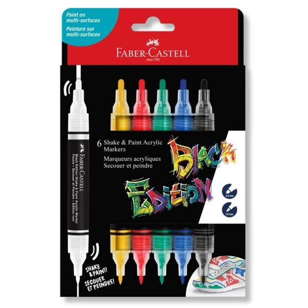 Faber-Castell - Black Edition Shake & Paint Acrylic Markers Set of 6 (Classic Colours) (285507)