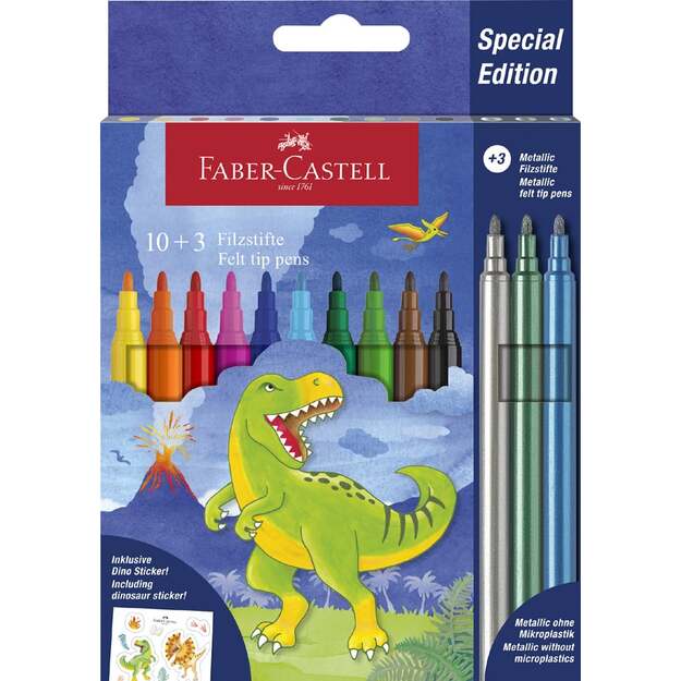 Faber-Castell - Felt-Tip Pen Dinosaur 10 + 3 with Stickers (554214)