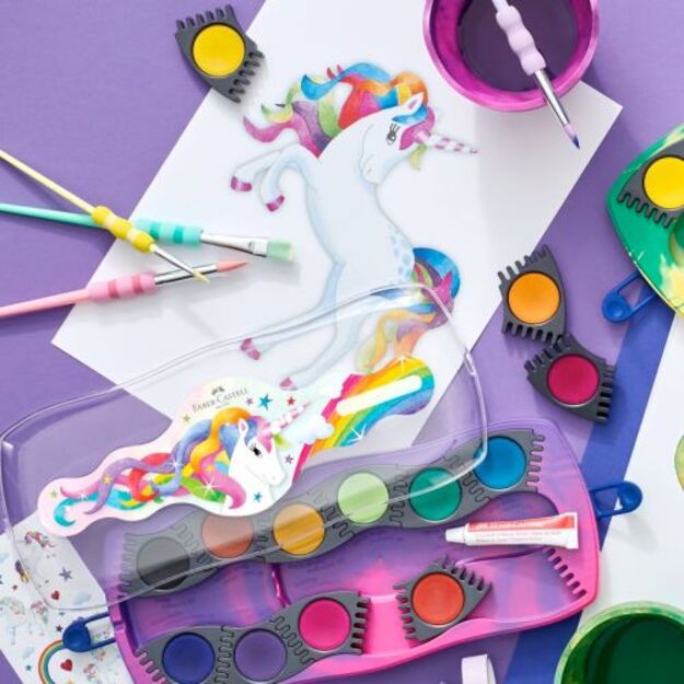 Faber-Castell - Connector Paint Box Unicorn Pink, 12 Colours incl. Chinese White (125035)