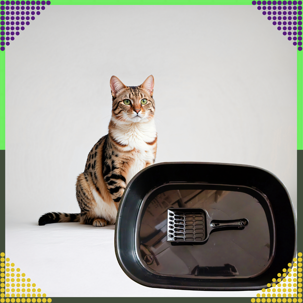 Kačių ir kačiukų kraiko dėžutė su samteliu, atvira, paprasta