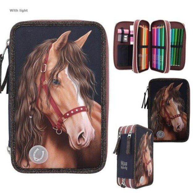 Miss Melody - Triple Pencil Case  LED GLITTER HORSE ( 0413190 ) 1