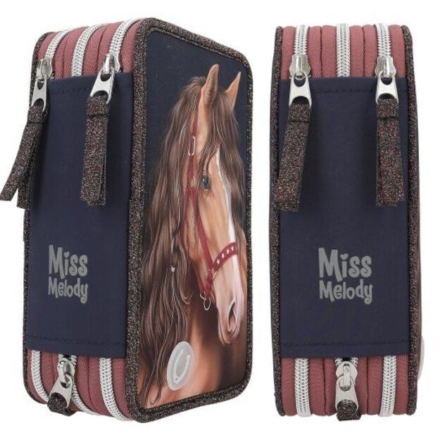 Miss Melody - Triple Pencil Case  LED GLITTER HORSE ( 0413190 ) 3