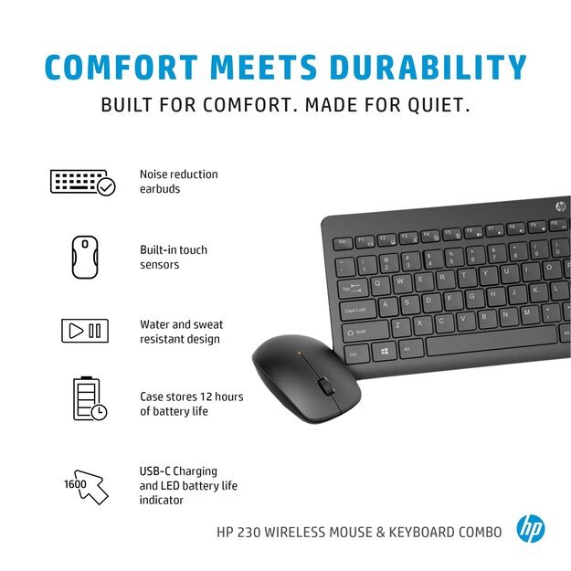 HP - 230 Wireless Desktop set, Black - Nordic