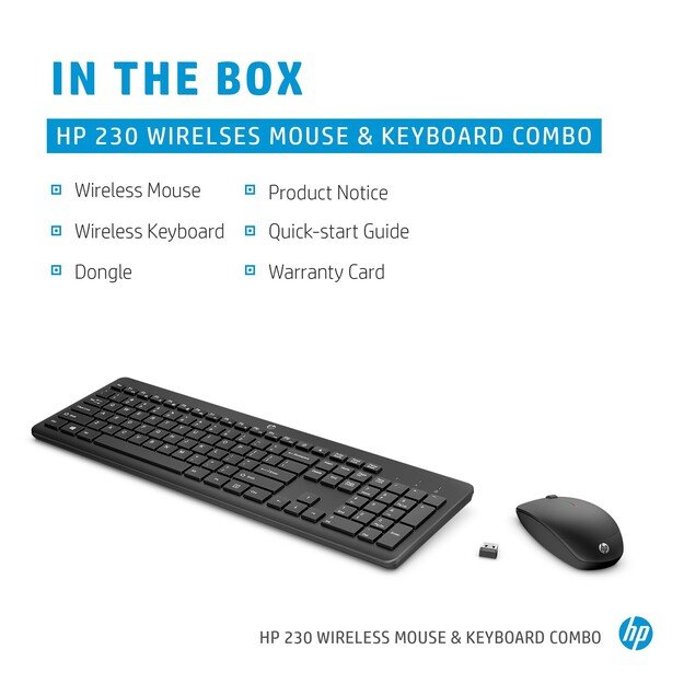 HP - 230 Wireless Desktop set, Black - Nordic