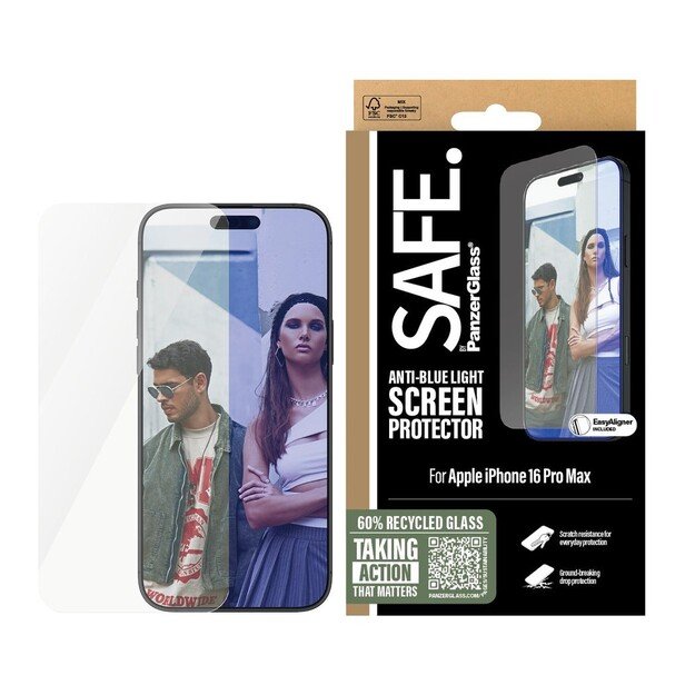 PanzerGlass - SAFE - Screen Protection - Anti-Blue - iPhone 16 Pro Max - Ultra Wide Fit