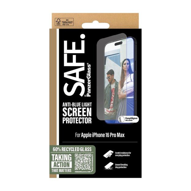 PanzerGlass - SAFE - Screen Protection - Anti-Blue - iPhone 16 Pro Max - Ultra Wide Fit
