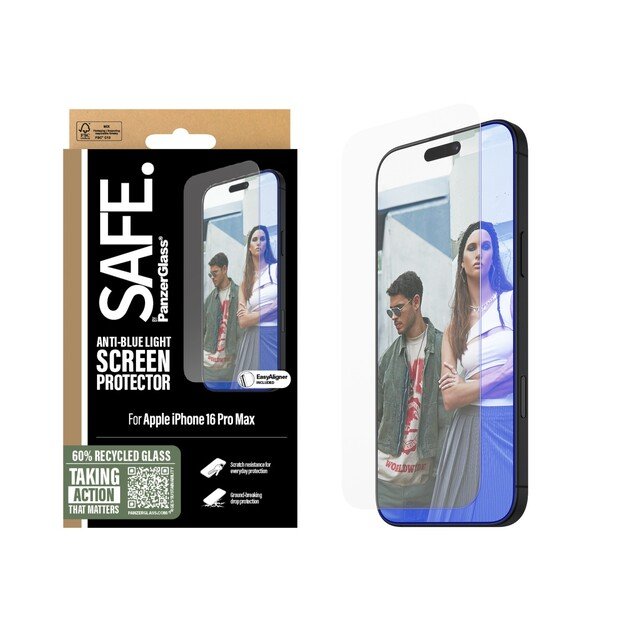 PanzerGlass - SAFE - Screen Protection - Anti-Blue - iPhone 16 Pro Max - Ultra Wide Fit