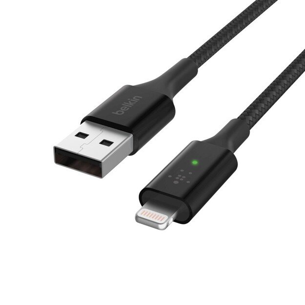 Belkin - Smart LED USB-A to Lightning Cable, Black