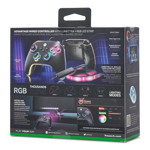 PowerA Advantage Wired Controller - Xbox Series X/S -  m/ Lumectra + RGB LED Strip - Black