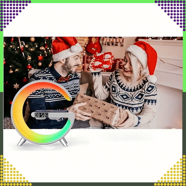 Lampka Nocna Led Sterowana Telefonem Indukcja Qi Głośnik Zegar Budzik RGB 9