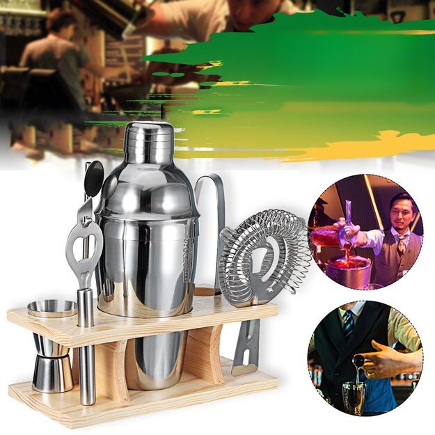 PROFESIONALUS BARMENŲ GĖRIMŲ RINKINYS PLATYKLĖ SU STOVU DOVANŲ