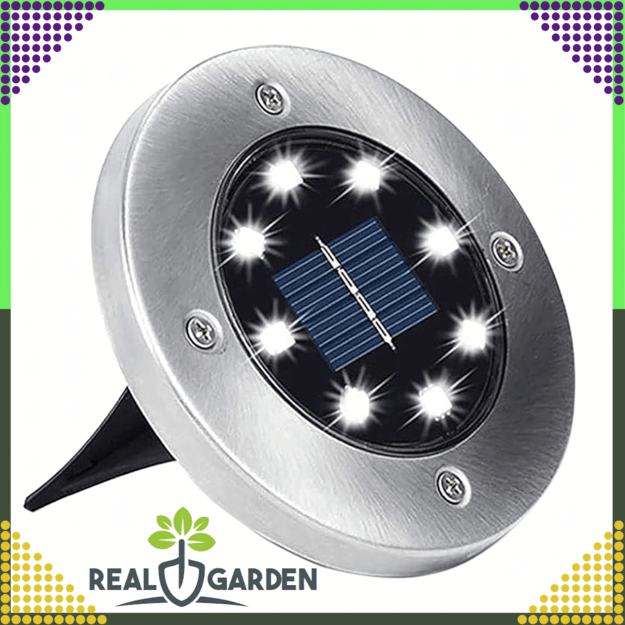 4 x Solar Garden Lamp Disk LED Ground Lights Twilight Sensor 8 LEDs