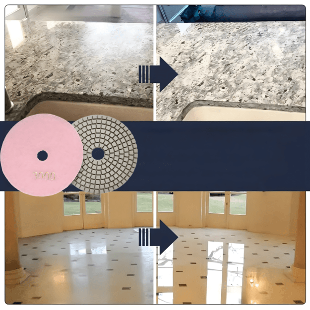 10 deimantinių poliravimo diskų, 80 mm, porceliano plytelių šlifavimui su lipnia juosta 3000