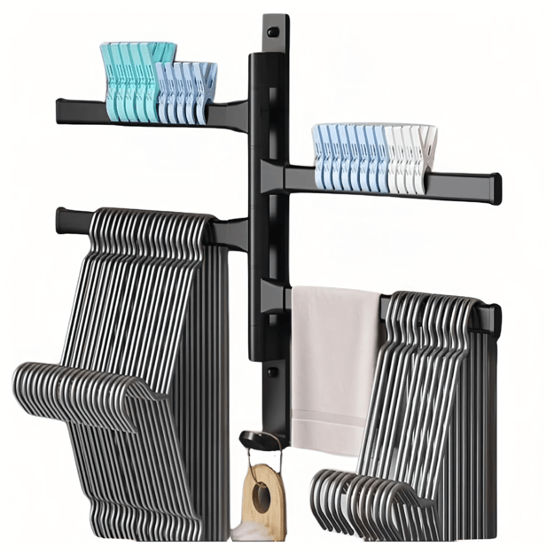 Prie sienos tvirtinamas besisukantis vonios kambario rankšluosčių laikiklis vonios kambariui, drabužių spintai