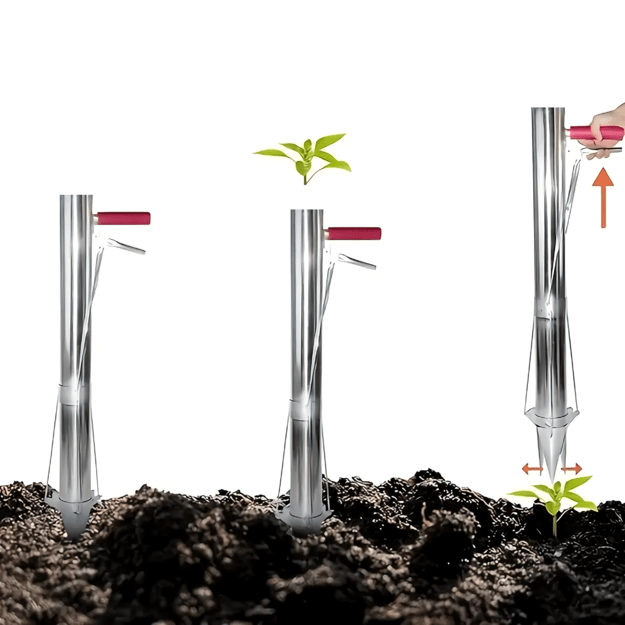 Rankinis sodintuvas svogūnėlių, sodinukų ir augalų sodinimui, ilgas plienas