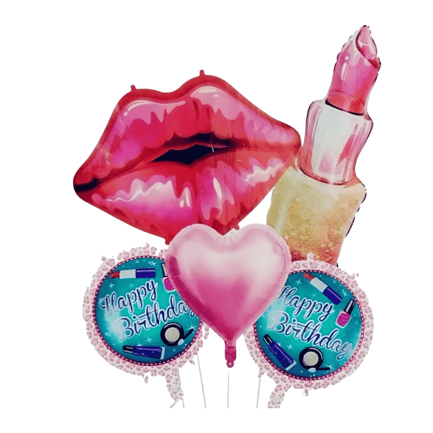 Birthday Balloon Set For Girls Lipstick Lips Happy Birthday 5pcs