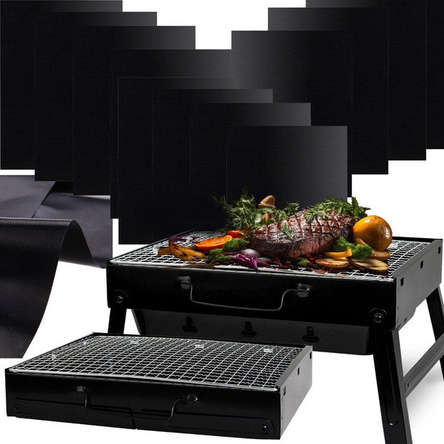 ZESTAW GRILL OGRODOWO TURYSTYCZNY PRZENOŚNY WALIZKA + MATA TEFLONOWA 12x