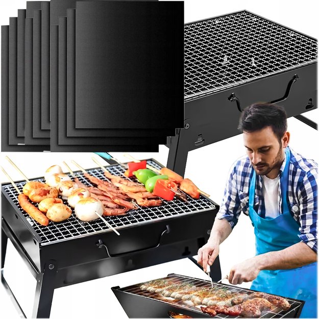 ZESTAW GRILL OGRODOWO TURYSTYCZNY PRZENOŚNY WALIZKA + MATA TEFLONOWA 12x 14