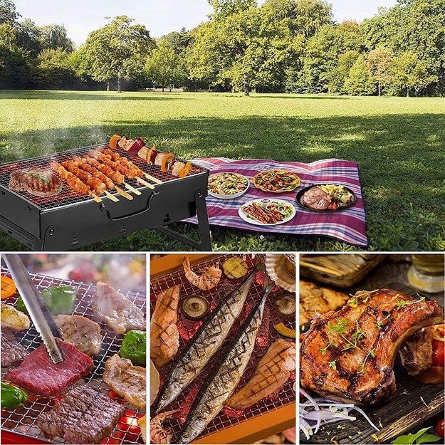 ZESTAW GRILL OGRODOWO TURYSTYCZNY PRZENOŚNY WALIZKA + MATA TEFLONOWA 12x 22