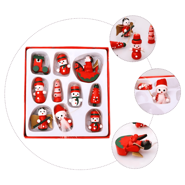 Puidust jõulukuuselõikelised jõulukuusekaunistused 10 tk.