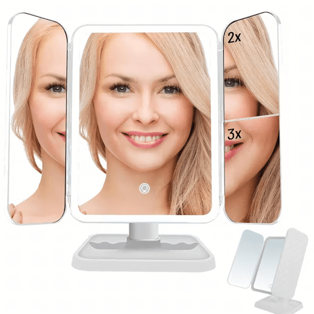 LED valgustatud kosmeetiline kokkupandav meigipeegel x3