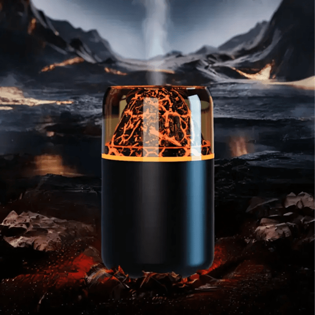 Oro drėkintuvas, LED aromaterapija, ugnikalnio ugnies efektas, aromaterapinis difuzorius