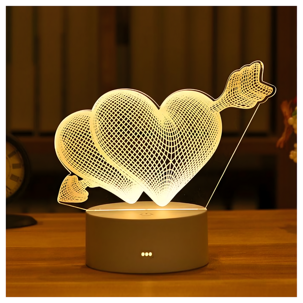 Mīlestības sirsniņu 3D ilūzijas naktslampiņa bērnu guļamistabas dāvanai USB