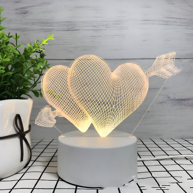 Mīlestības sirsniņu 3D ilūzijas naktslampiņa bērnu guļamistabas dāvanai USB