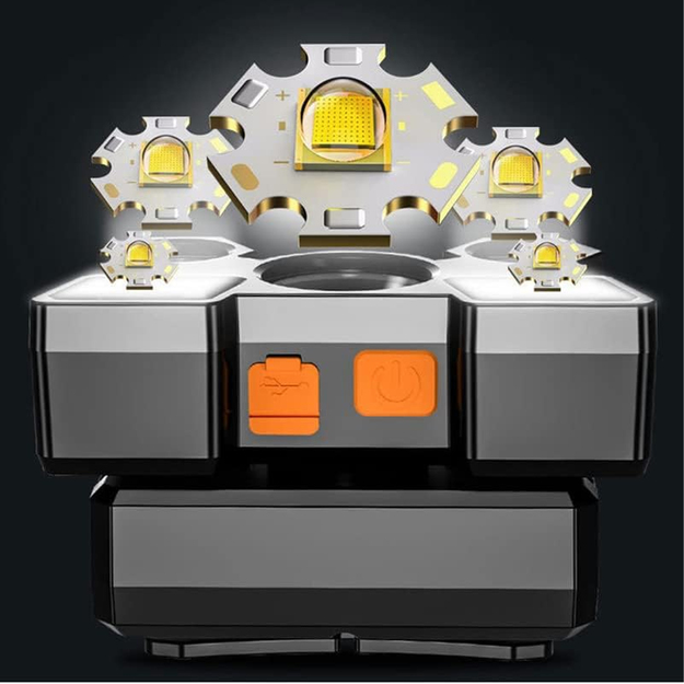 Uzlādējams galvas lukturis 9x Led Zoom Cree XPE galvas lukturis