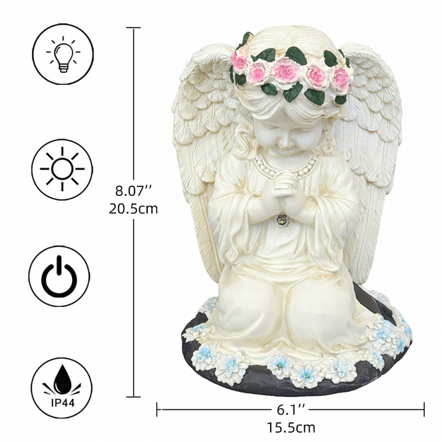 Eņģeļa svečtura figūriņas dekorācija, eņģeļa statuja, saules enerģijas LED lampa dārzam