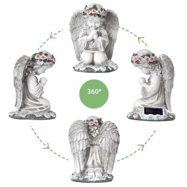 Eņģeļa svečtura figūriņas dekorācija, eņģeļa statuja, saules enerģijas LED lampa dārzam