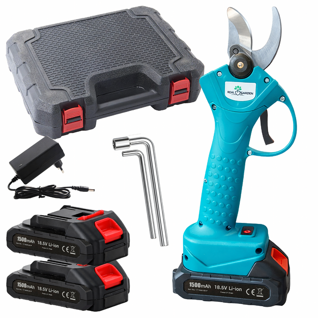 Akumulatora atzarošanas šķēres Elektriskās dārza zaru šķēres 2xakumulatoru komplekts