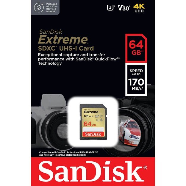 SANDISK - SDXC Extreme 64GB 170MB/s UHS-I C10 V30 U3
