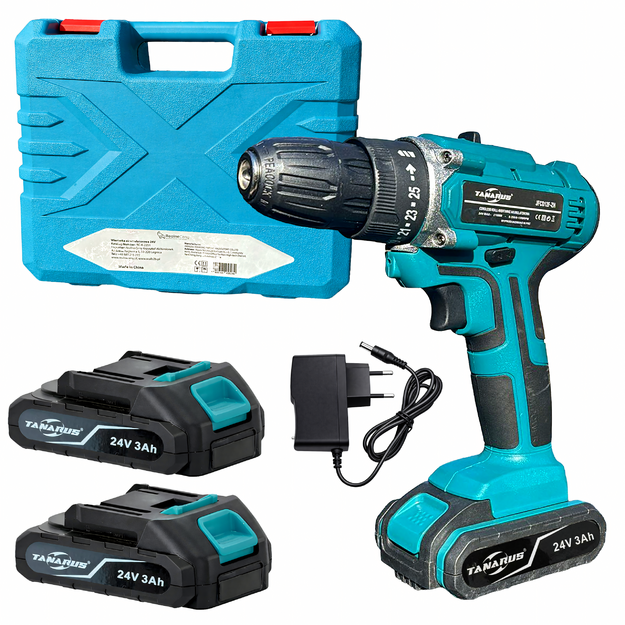 Akumuliatorinis gręžtuvas-suktuvas, dėklas, 2 x 3000 mAh baterijos, galingas