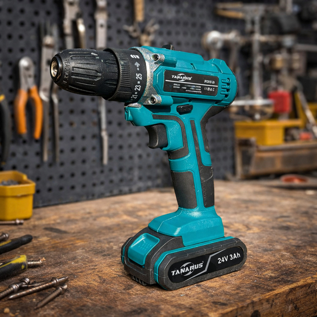 Akumuliatorinis gręžtuvas-suktuvas, dėklas, 2 x 3000 mAh baterijos, galingas